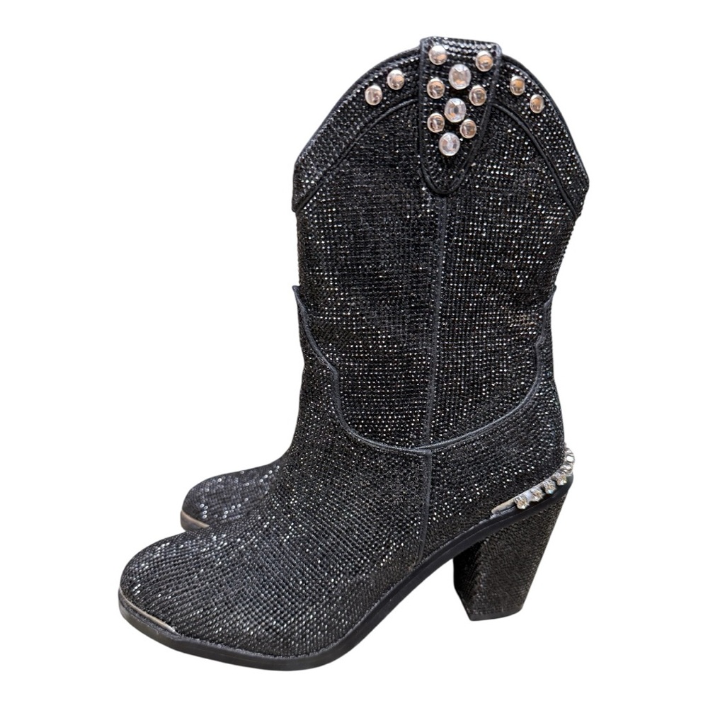 Dolls Kill Club EXX  Black Shine Crystal Rhinestone Cowboy Boots